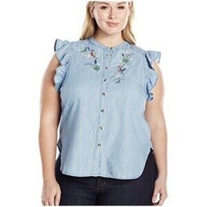 melissa mccarthy seven7 tops Sleeveless Ruffle Embroidered Coastal Grandma Boho